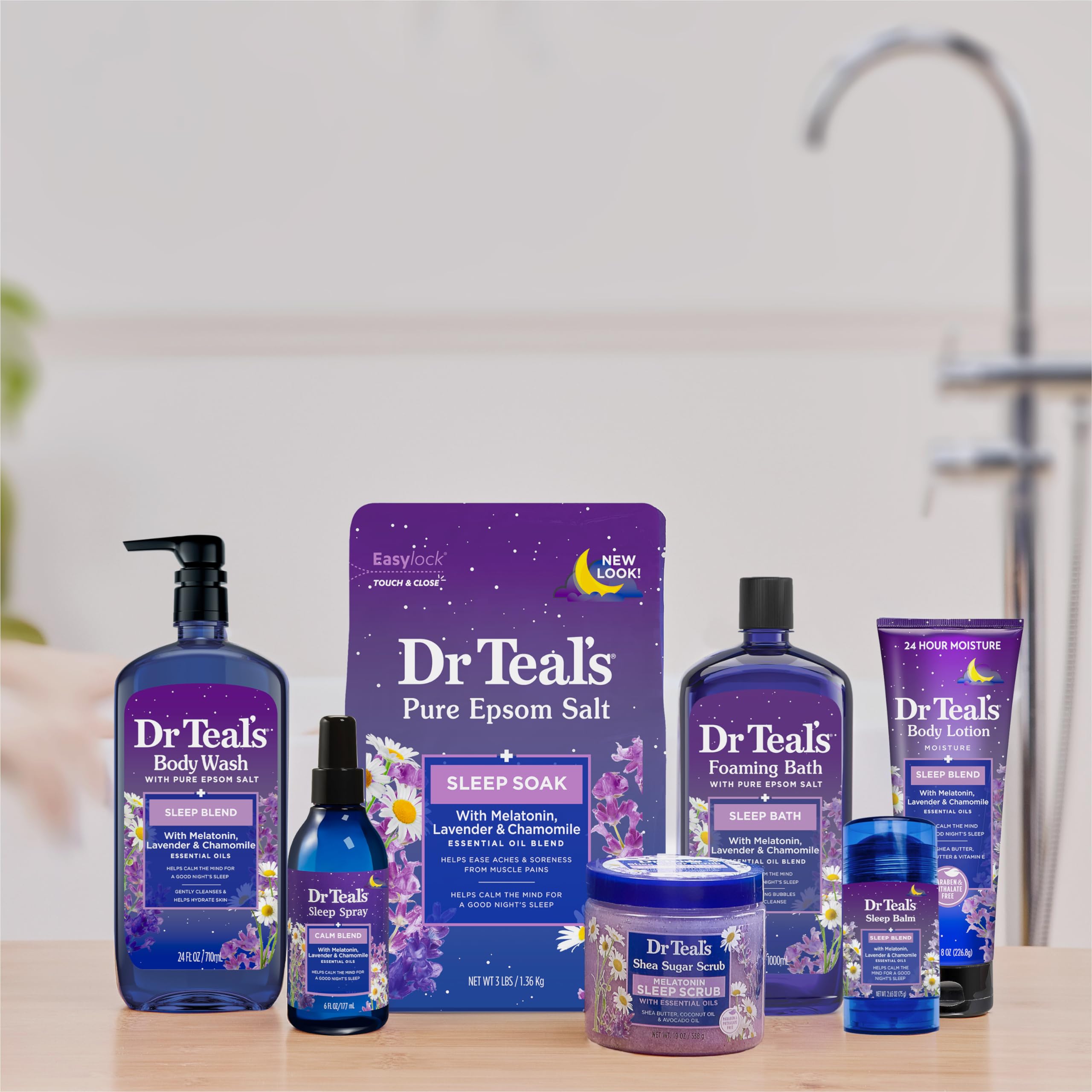 Dr Teal's exfoliant with body wash demonstrates a skin smoothing bath option.