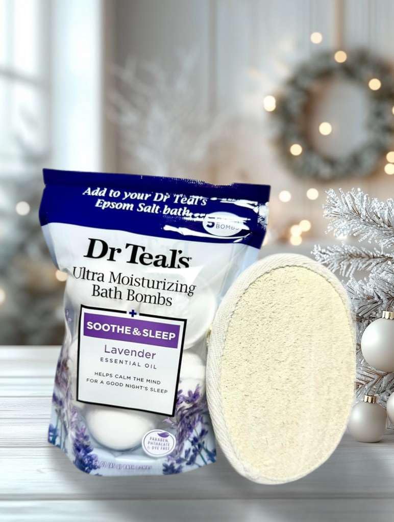 Dr Teal's exfoliating pad ready for cleansing and smoothing skin