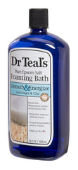 Dr Teal's Ginger & Clay bottle side shows soothing clay scent for stress relief.
