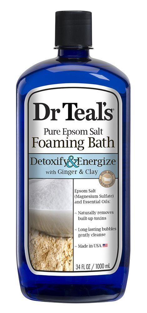 Dr Teal's Ginger & Clay ingredients label highlights magnesium sulfate and essential oils.