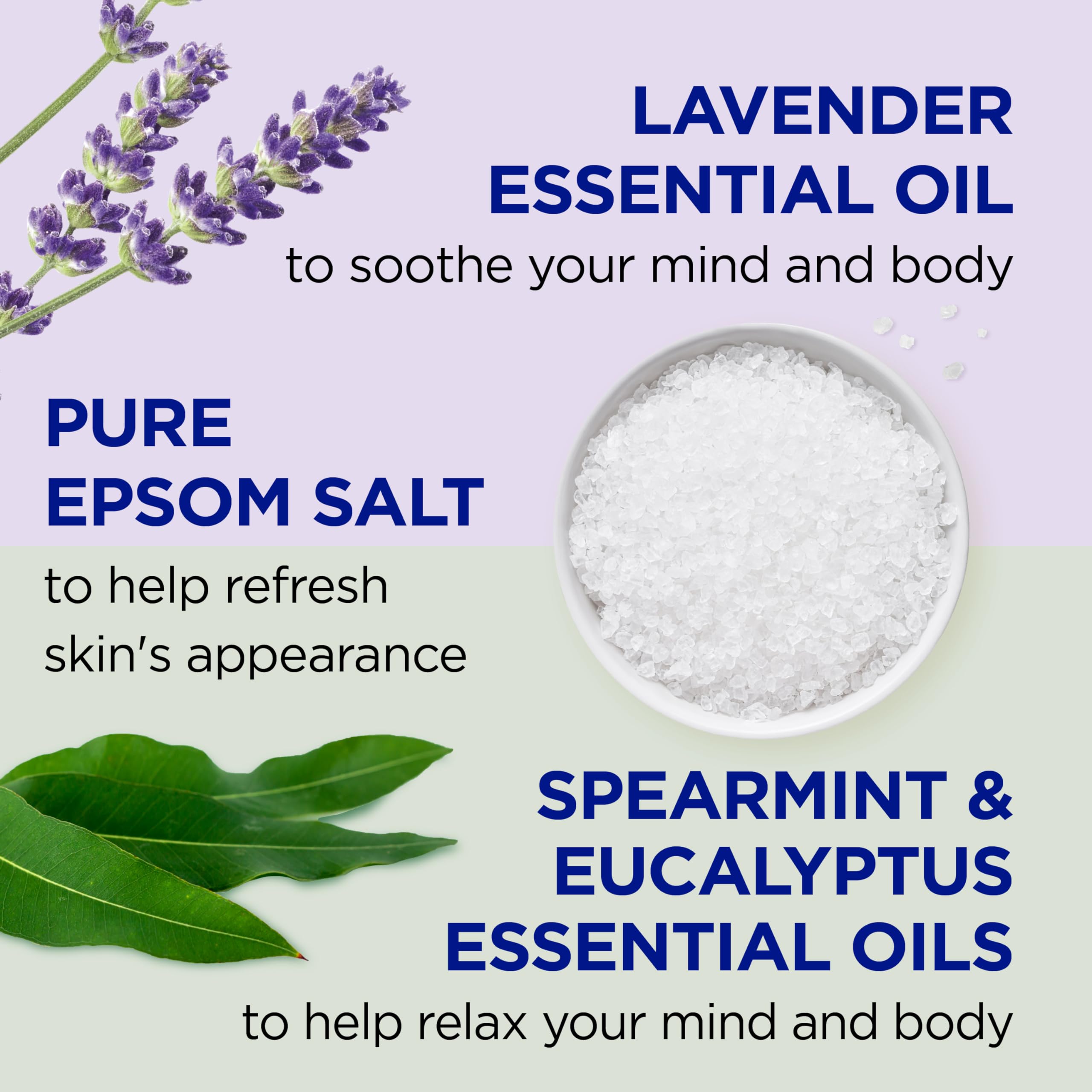 Dr Teal's Lavender Eucalyptus close-up showing calming scent for sleep support.