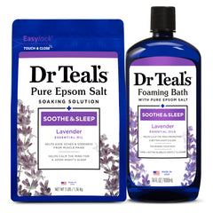 Dr Teal's Lavender Epsom Salt Soak bag, calming nightly ritual with mineral soak