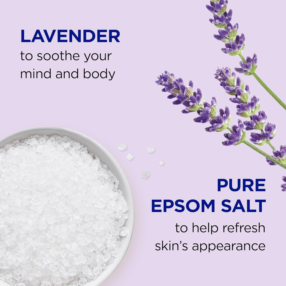 Dr Teal's Lavender soak and bath set on display, inviting a soothing bath routine