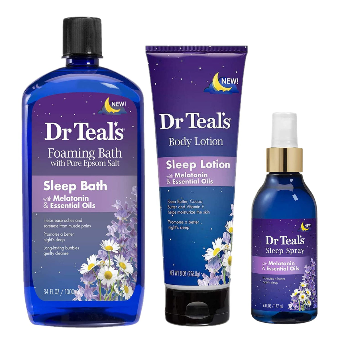 Dr Teal's Melatonin Sleep Bath bubbles for a calming soak and bedtime routine