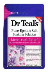 Dr Teal's Menstrual Relief Epsom Salt bath image illustrating relaxation for PMS-related discomfort.