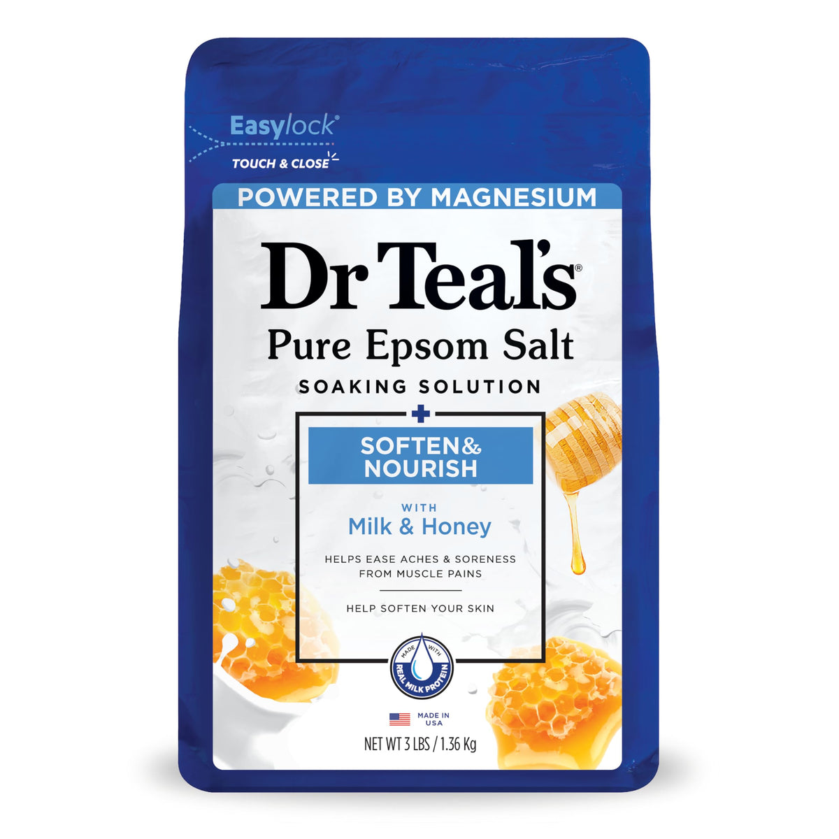 Dr Teal's Milk and Honey bath-scene promotes spa-like relaxation and skin nourishment.