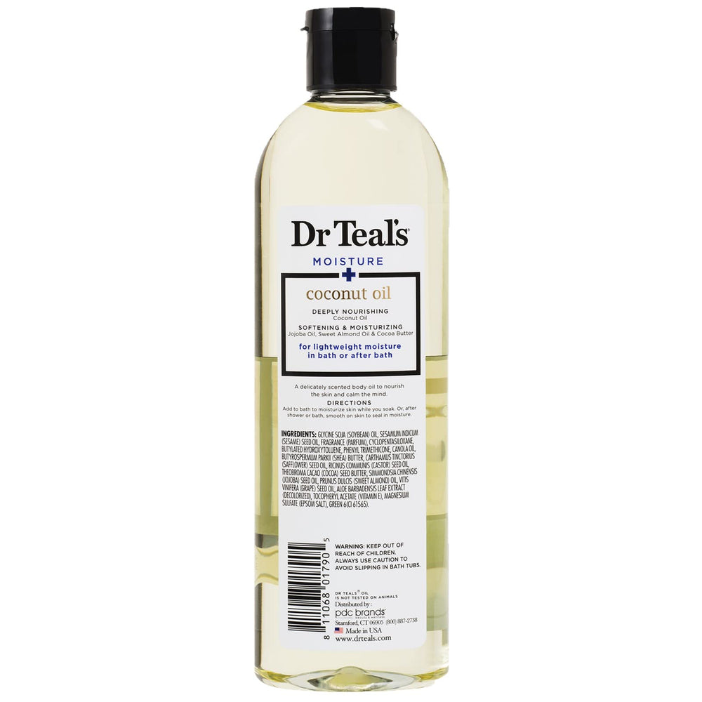 Dr Teal's Nourishing Coconut Oil Bath & Body Oil bottle for dry skin care
