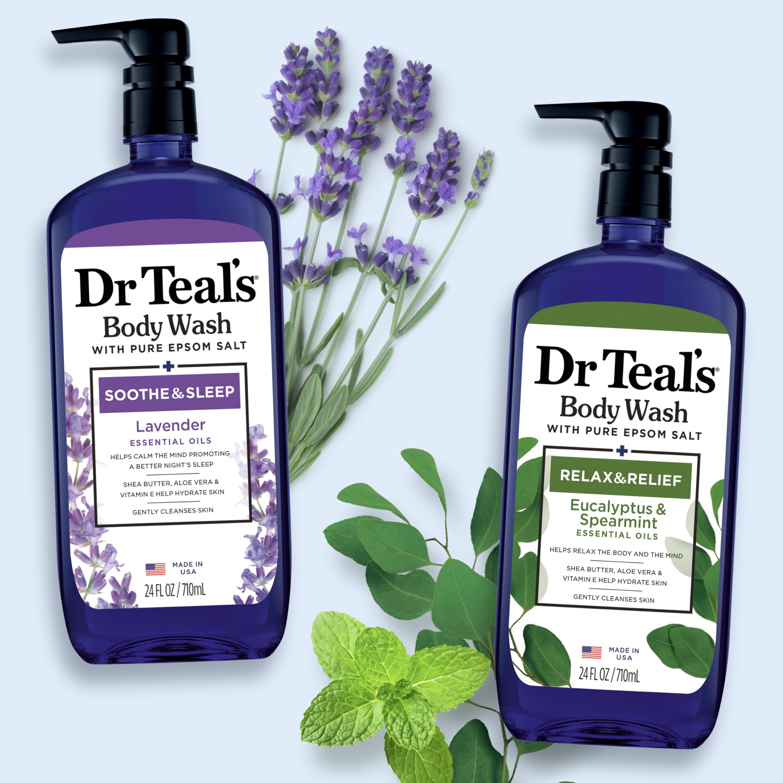Dr Teal's Pure Epsom Salt pouring crystals highlight ingredient purity.