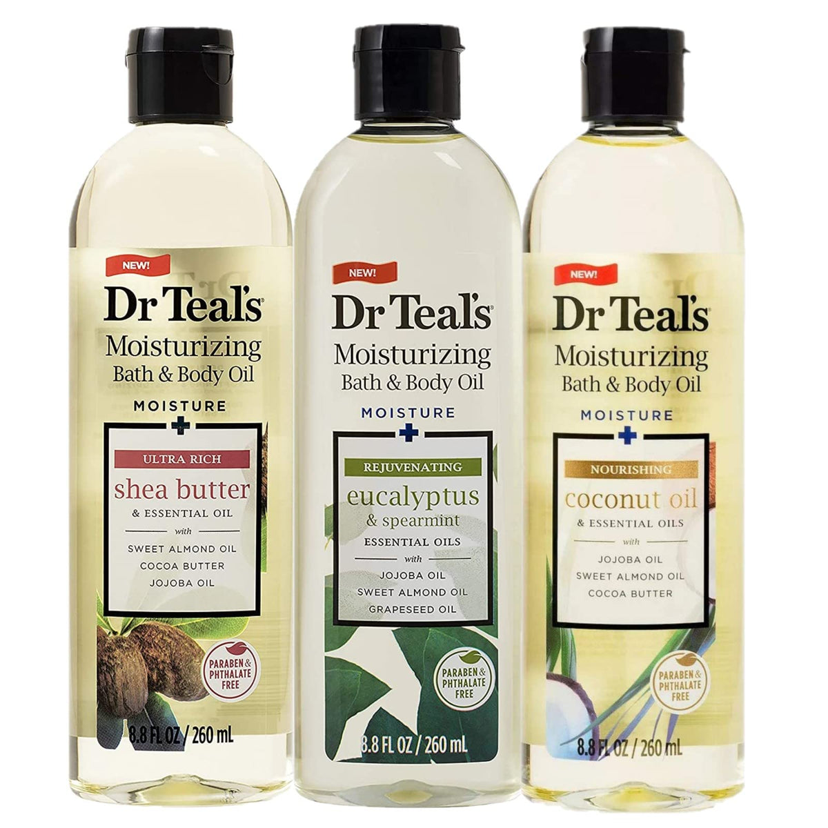 Dr Teal's Rejuvenating Eucalyptus bath oil bottle for refreshed skin and mind.