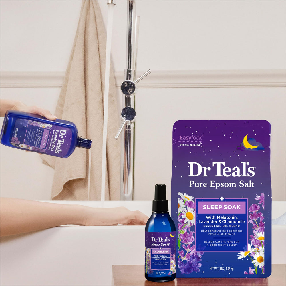 Dr Teal's self-care ritual bath time visual promotes unwinding after a long day.
