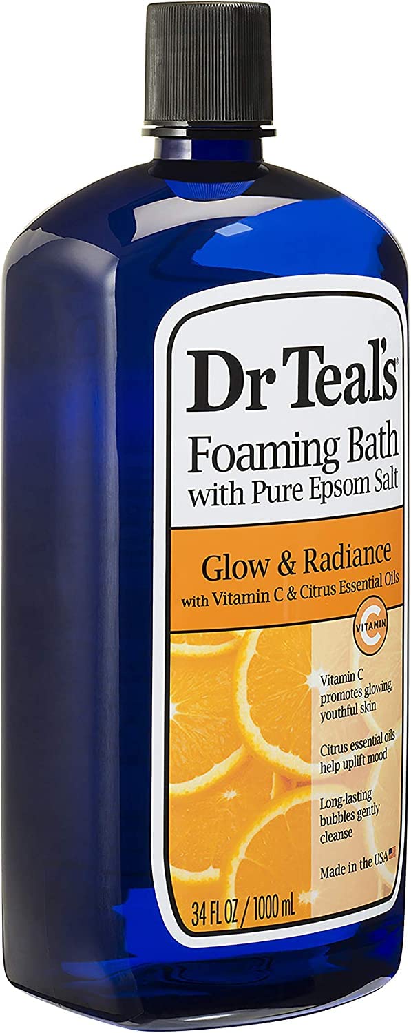 Dr Teal's spa-like foaming bath in a calm bathroom creates a relaxing ritual.