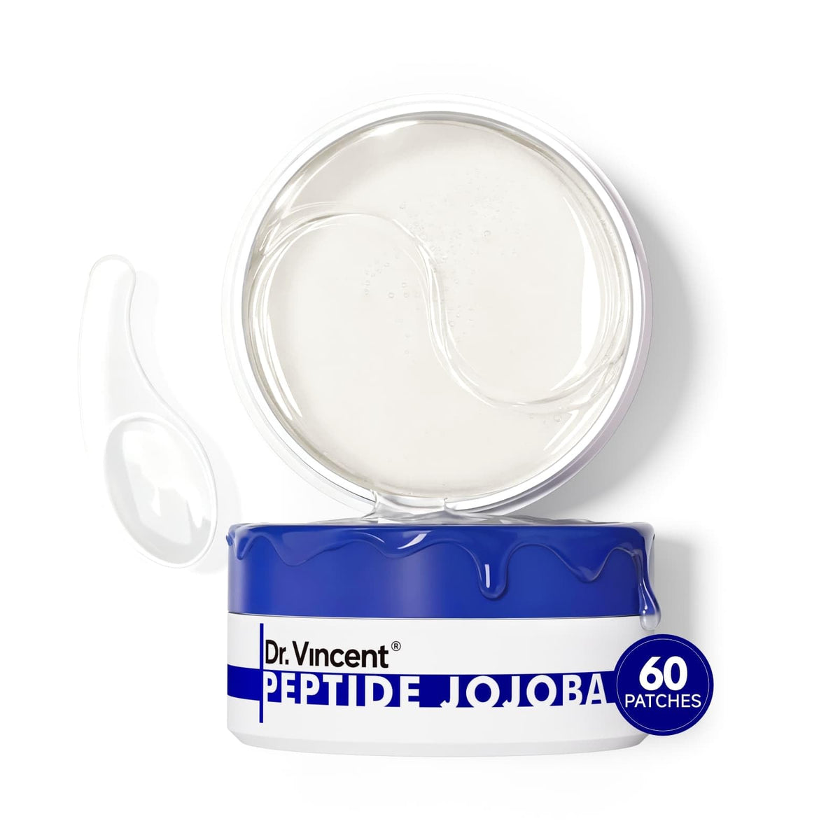 Dr Vincent peptide jojoba under-eye patches packaging highlights premium kit for hydrating eye care.