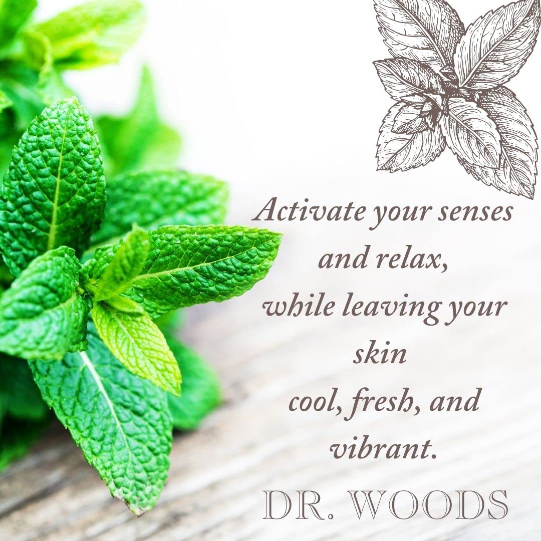 Dr. Woods Peppermint face cleanser closeup for gentle all-skin cleansing.