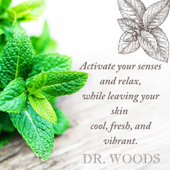Dr. Woods Peppermint face cleanser closeup for gentle all-skin cleansing.