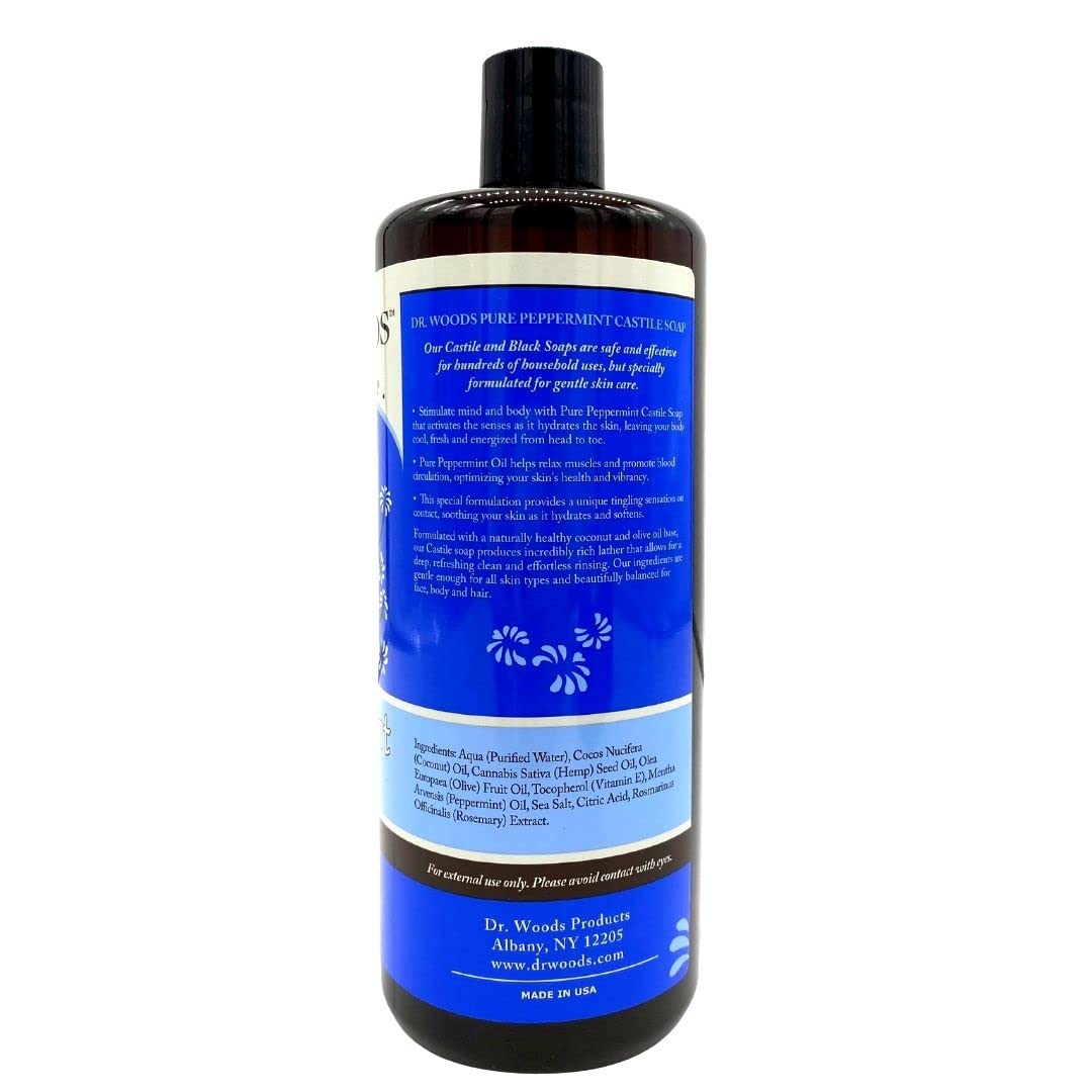 Dr. Woods Peppermint lather showing thick bubbles for luxurious cleansing.