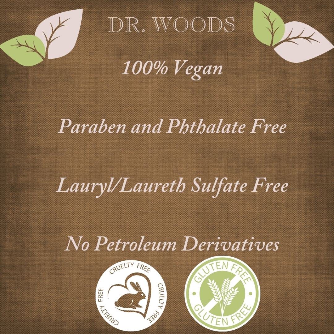 Dr. Woods castile soap used on face, hands, and body for mild cleansing