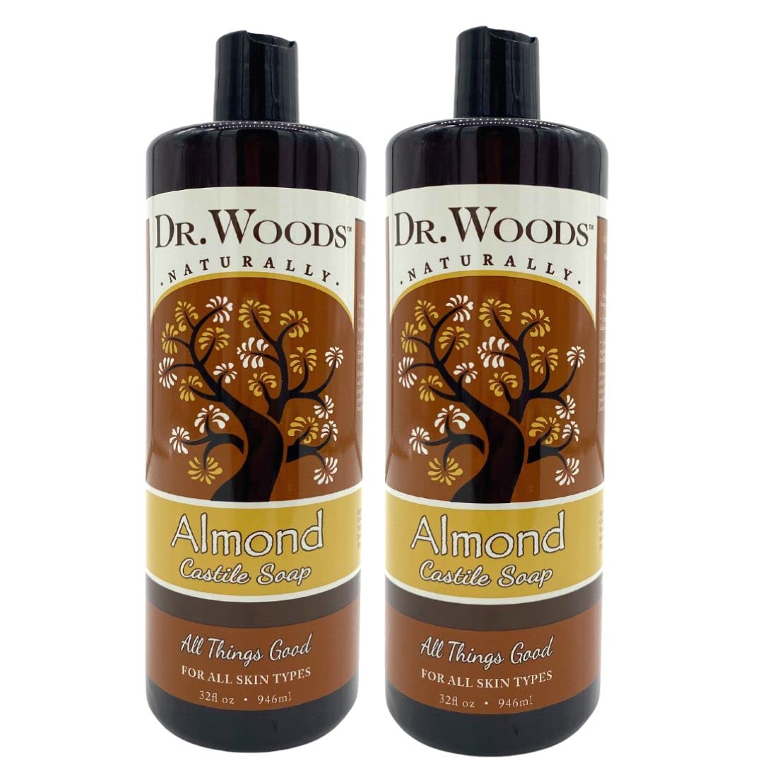 Dr. Woods Pure Almond Castile Soap bottle front for gentle cleansing