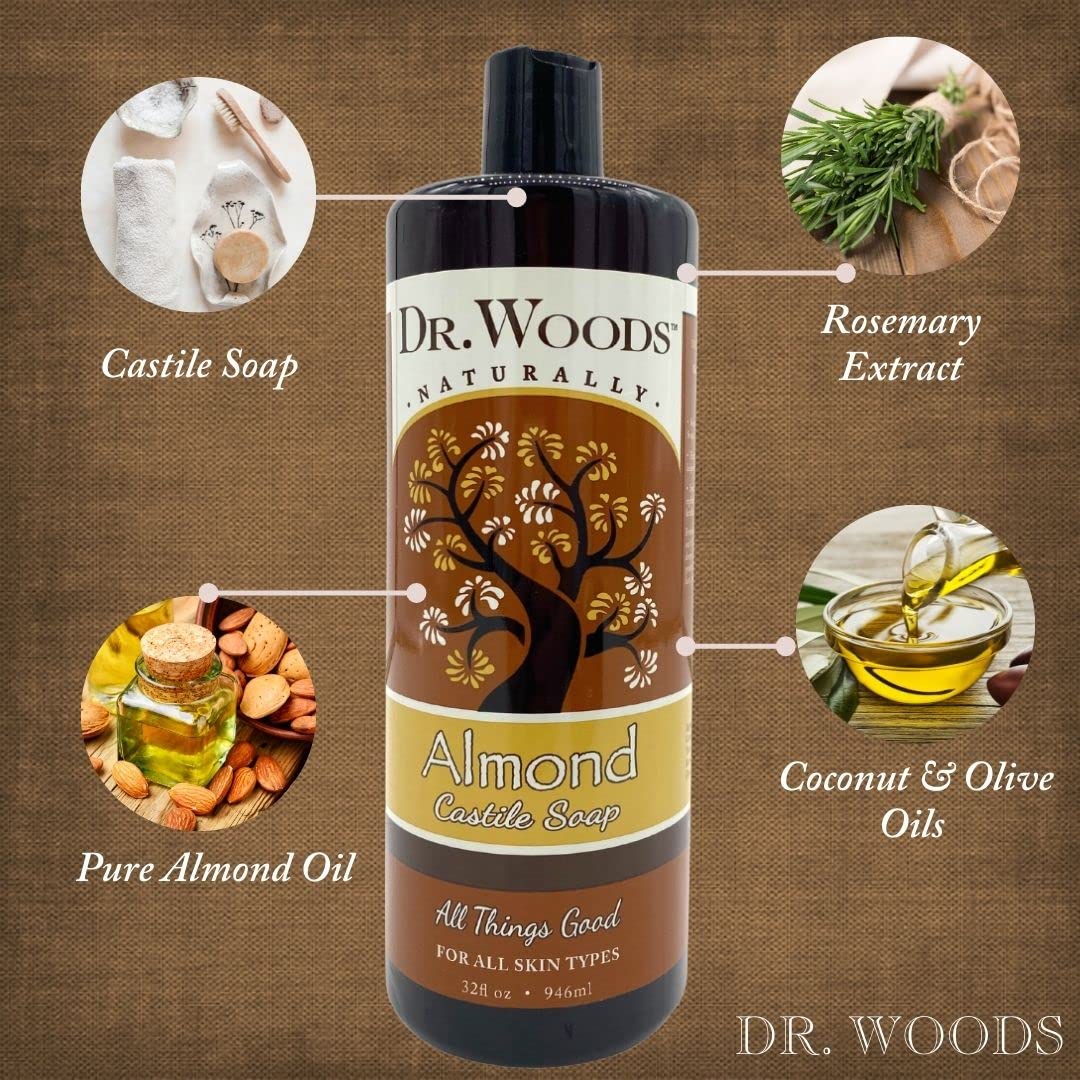 Dr. Woods Castile soap ingredients highlight pure almond oil and vitamins