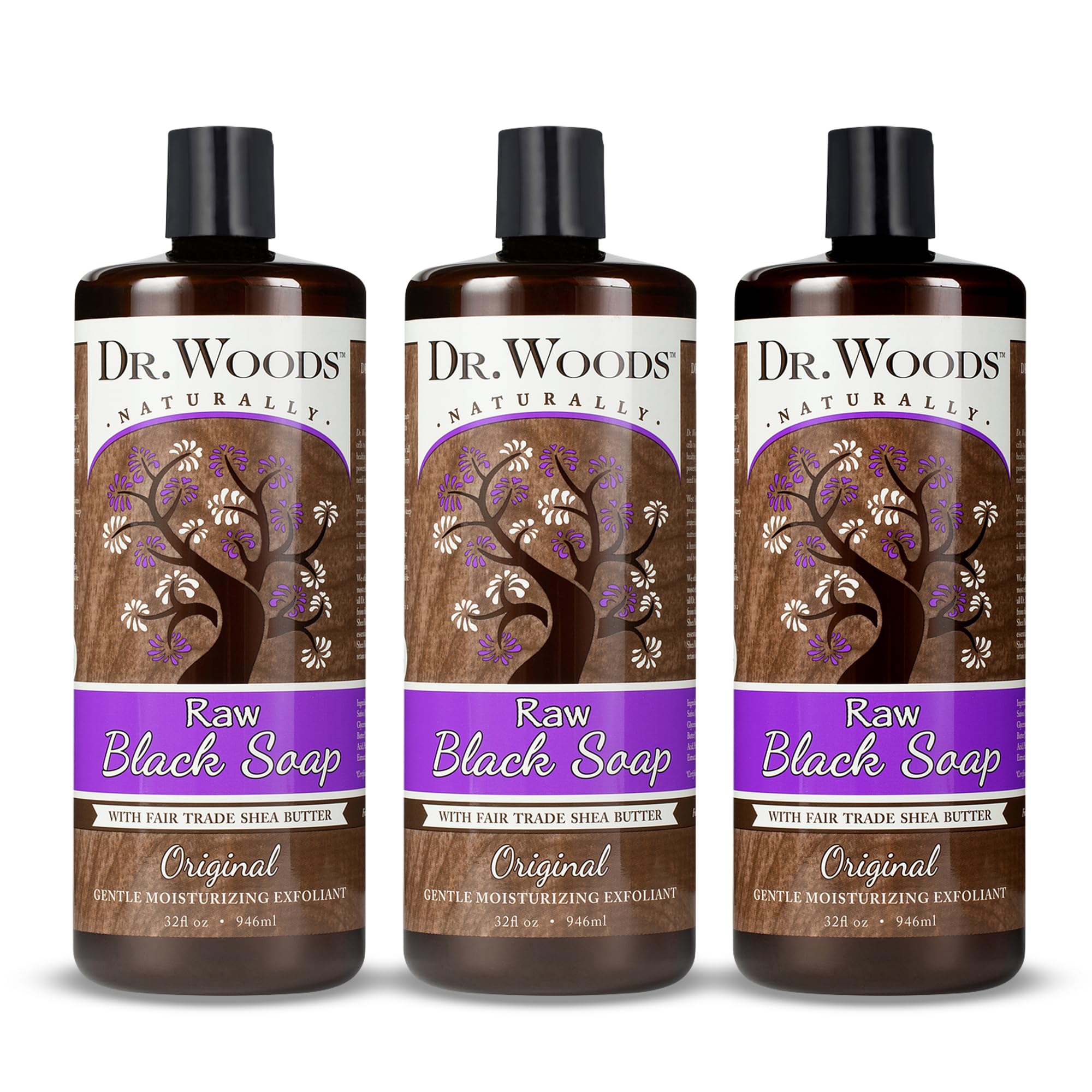 Dr. Woods Raw African Black Soap bottle for daily cleansing with rich lather.