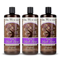 Dr. Woods Raw African Black Soap bottle for daily cleansing with rich lather.