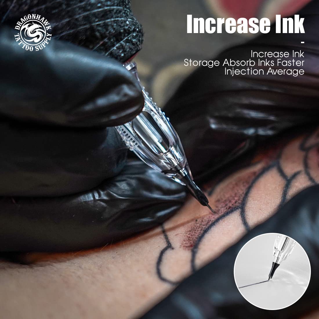 Dragonhawk one-piece needle and plunger overmold provides maximum stability during shading.