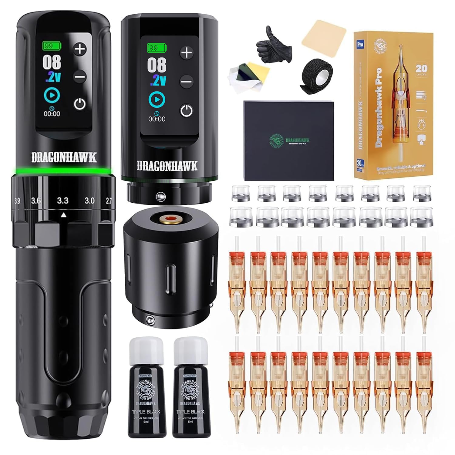 Dragonhawk L3 cordless tattoo kit in pen form for smooth sessions