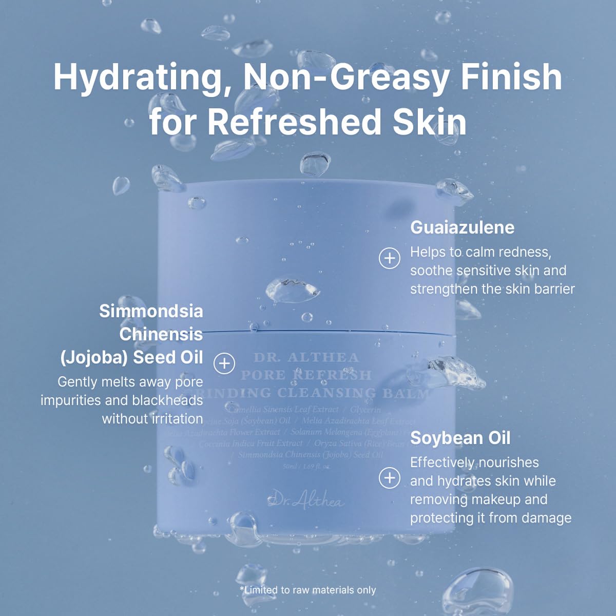Dr.Althea ingredient display with green tea emphasizing soothing benefits