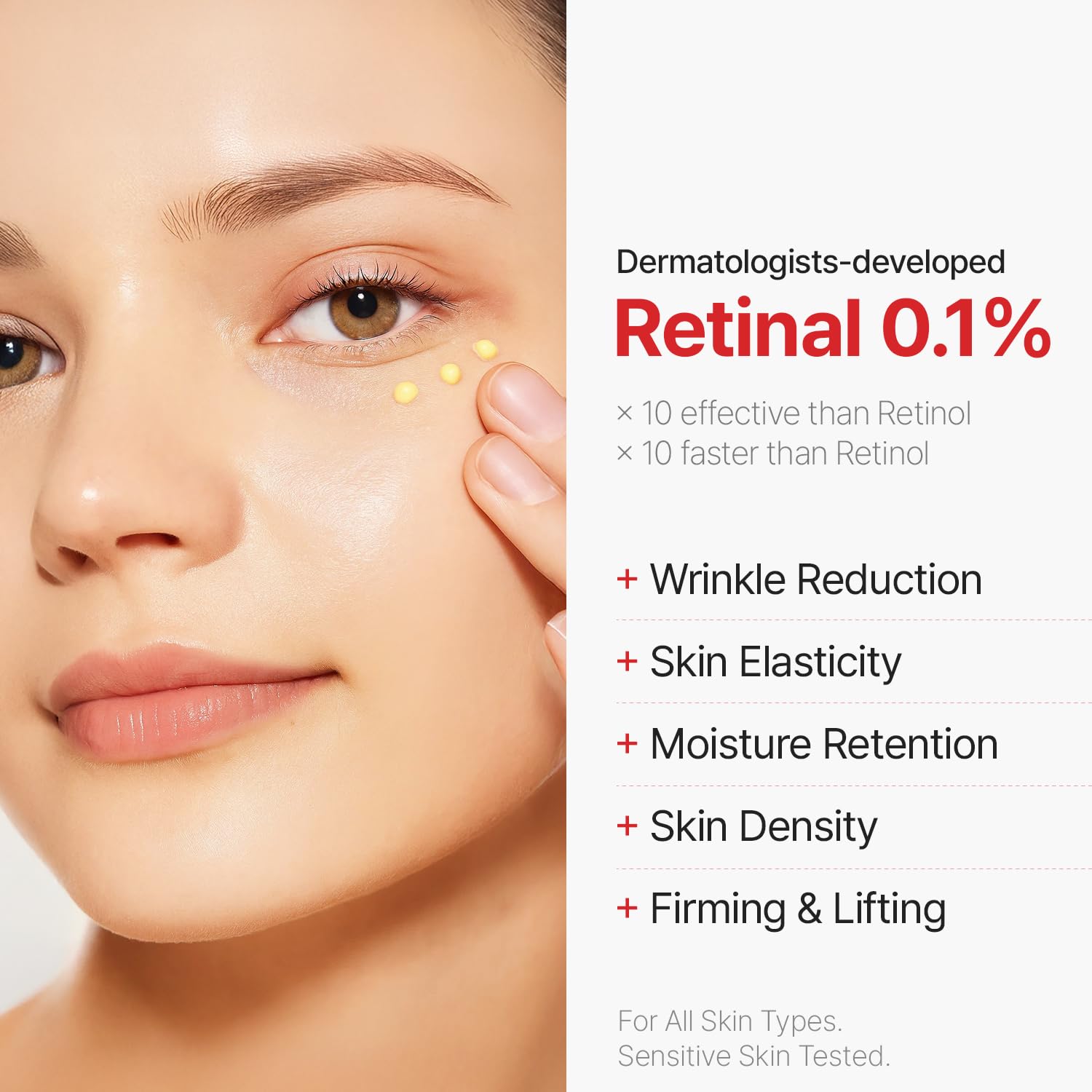 Dr.Different Vitalift-A Forte application on cheek showing layer spreading for absorption