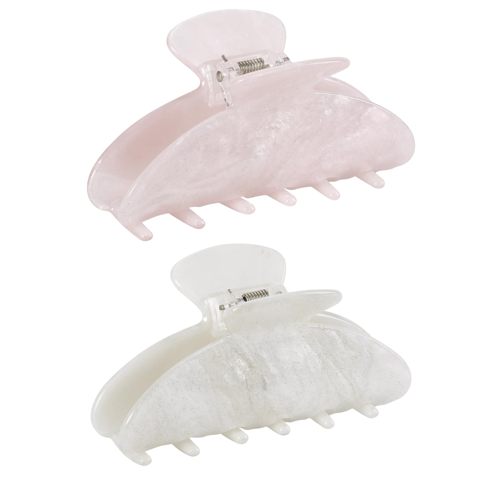 Drealoe pink and white hair clip close-up showcases glossy acetate for everyday polish.