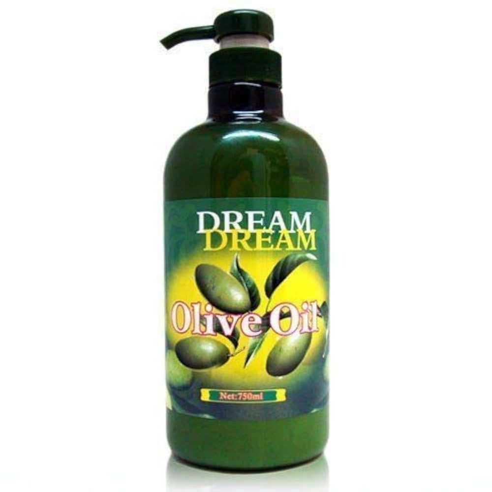 Dream Dream Olive Oil Lotion bottle demonstrates salon-grade, non-greasy hydration for dry skin