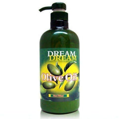 Dream Dream Olive Oil Lotion bottle demonstrates salon-grade, non-greasy hydration for dry skin