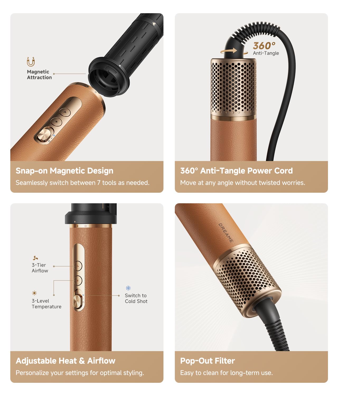 Dreame AirStyle Pro smoothing attachment for sleek, frizz-free styles.