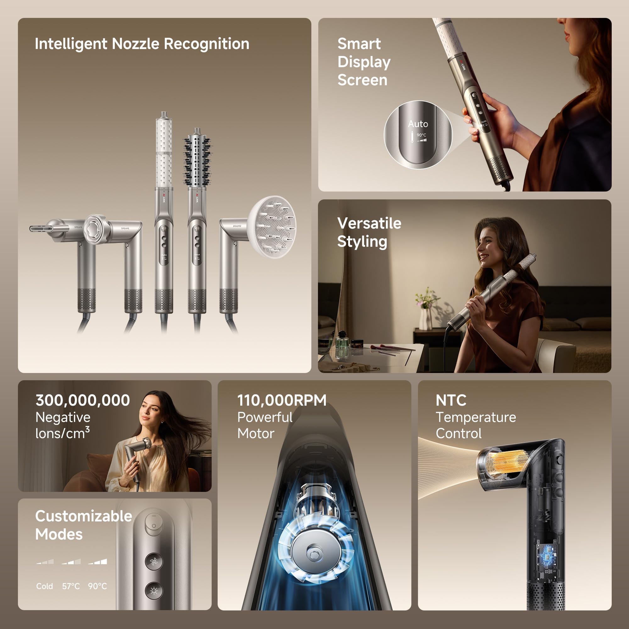 Dreame Dazzle intelligent nozzle recognition adapts heat for tailored hairstyles