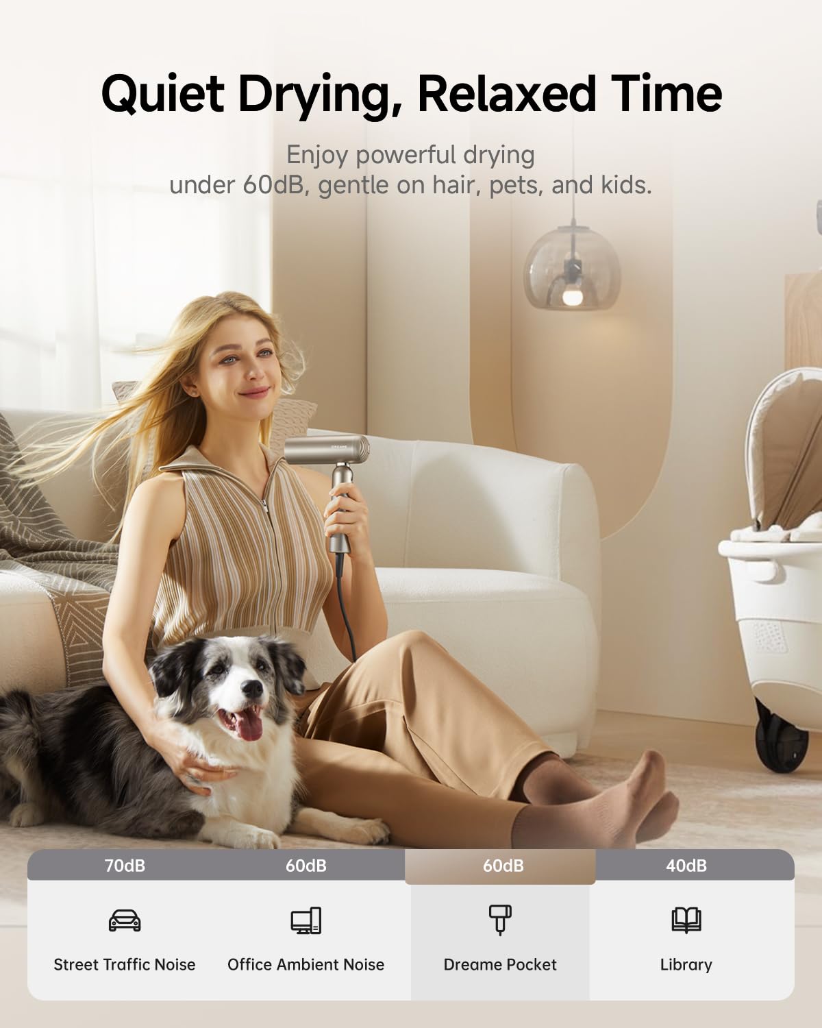 Dreame Pocket Hair Dryer 300 million ions help lock in moisture and shine