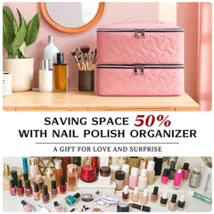 DreamGenius nail polish organizer case lower layer holds forty-two bottles for efficient storage.