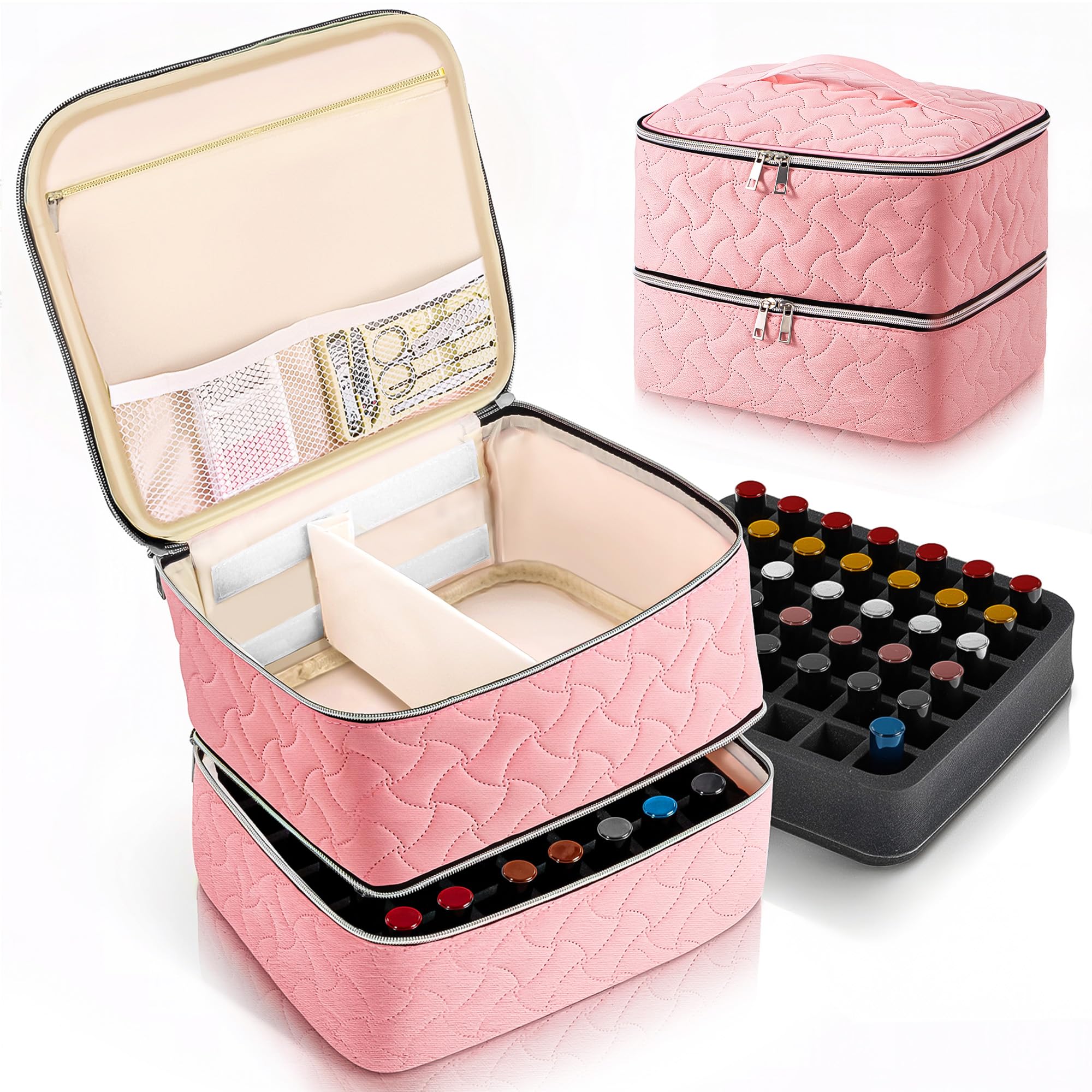 DreamGenius nail polish organizer case pink front view for tidy storage and easy access.