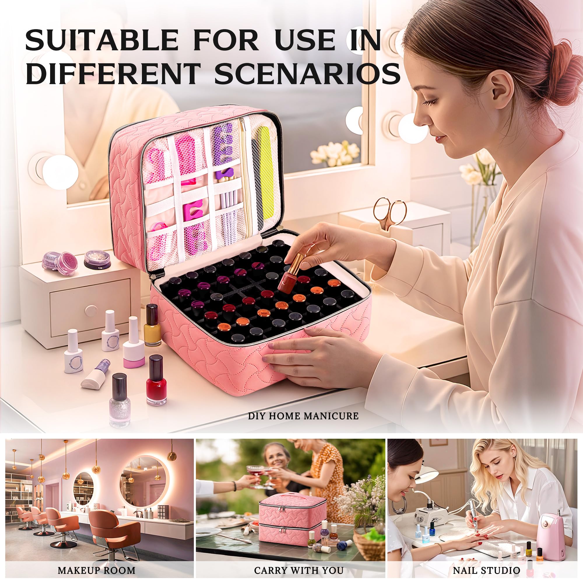 DreamGenius portable handle promotes easy transport for on-the-go manicures.