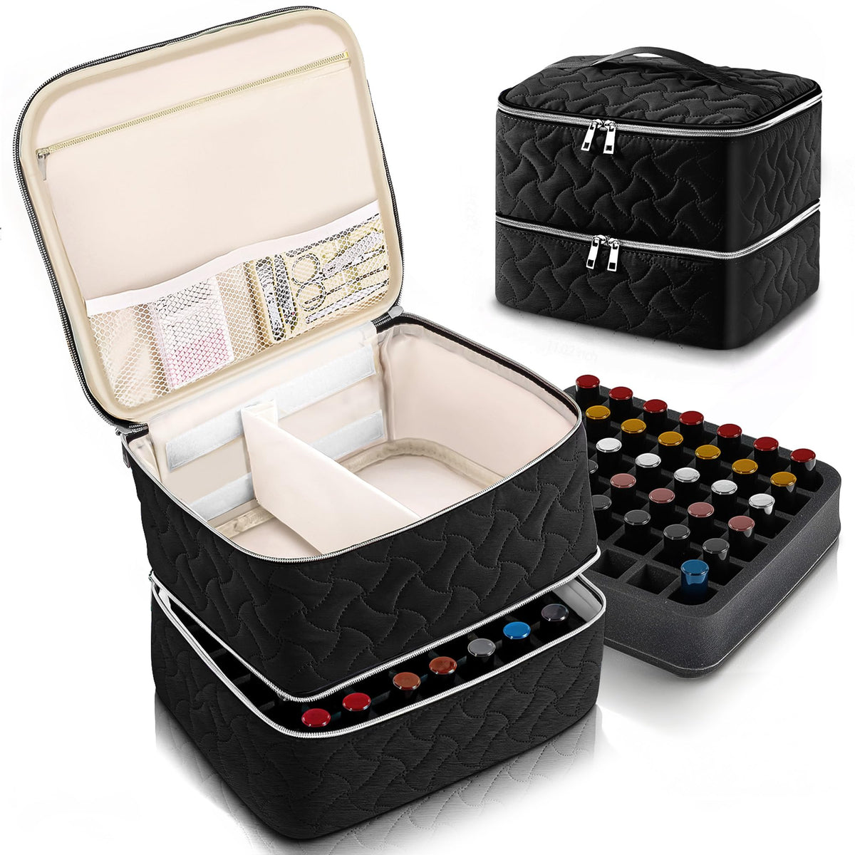 DreamGenius nail polish organizer top view shows sleek black case for easy access.