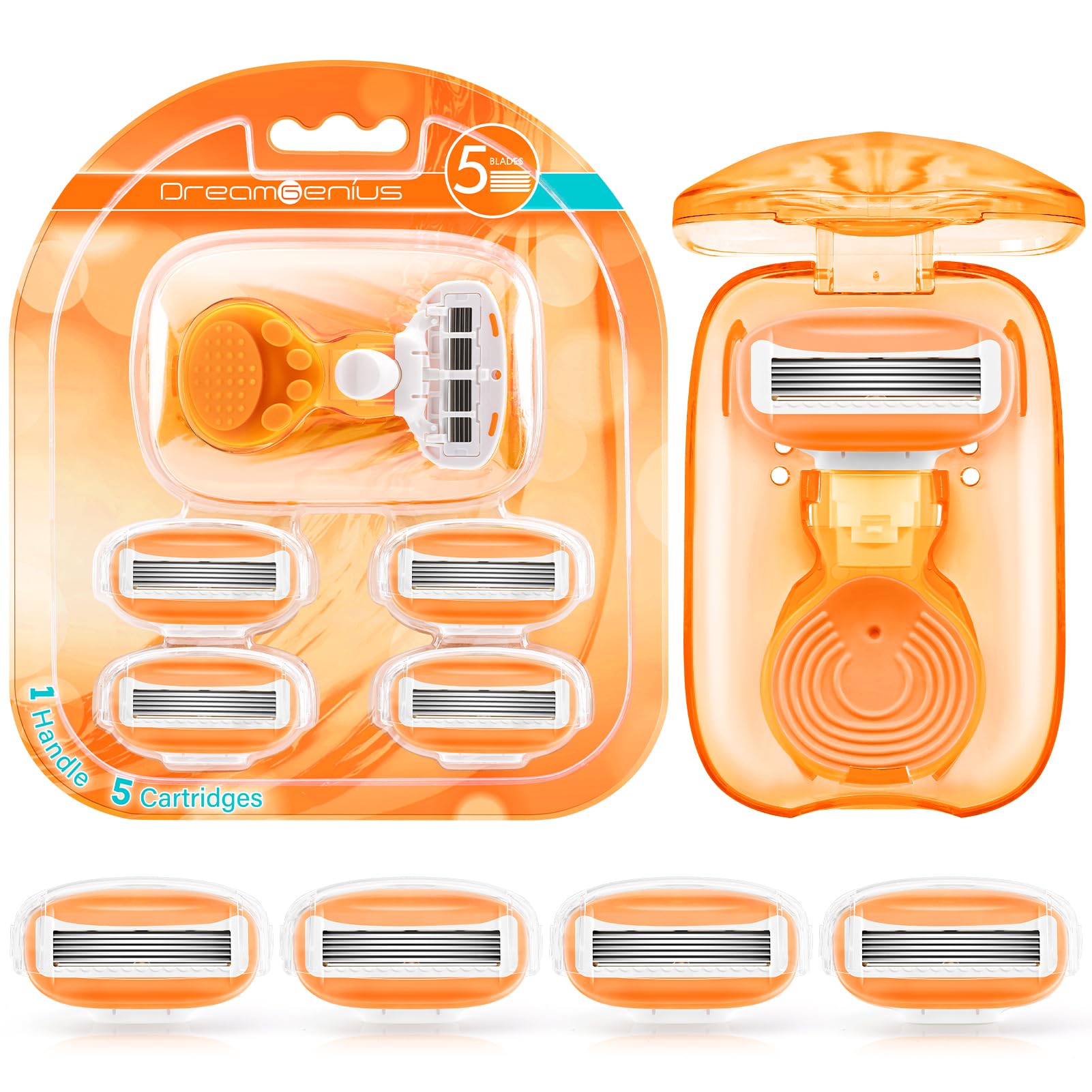 DreamGenius travel razor orange case shows portability for on-the-go grooming