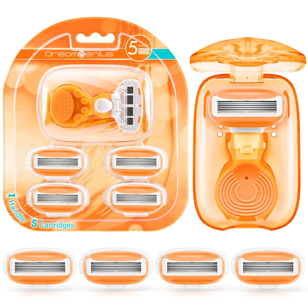 DreamGenius travel razor orange case shows portability for on-the-go grooming