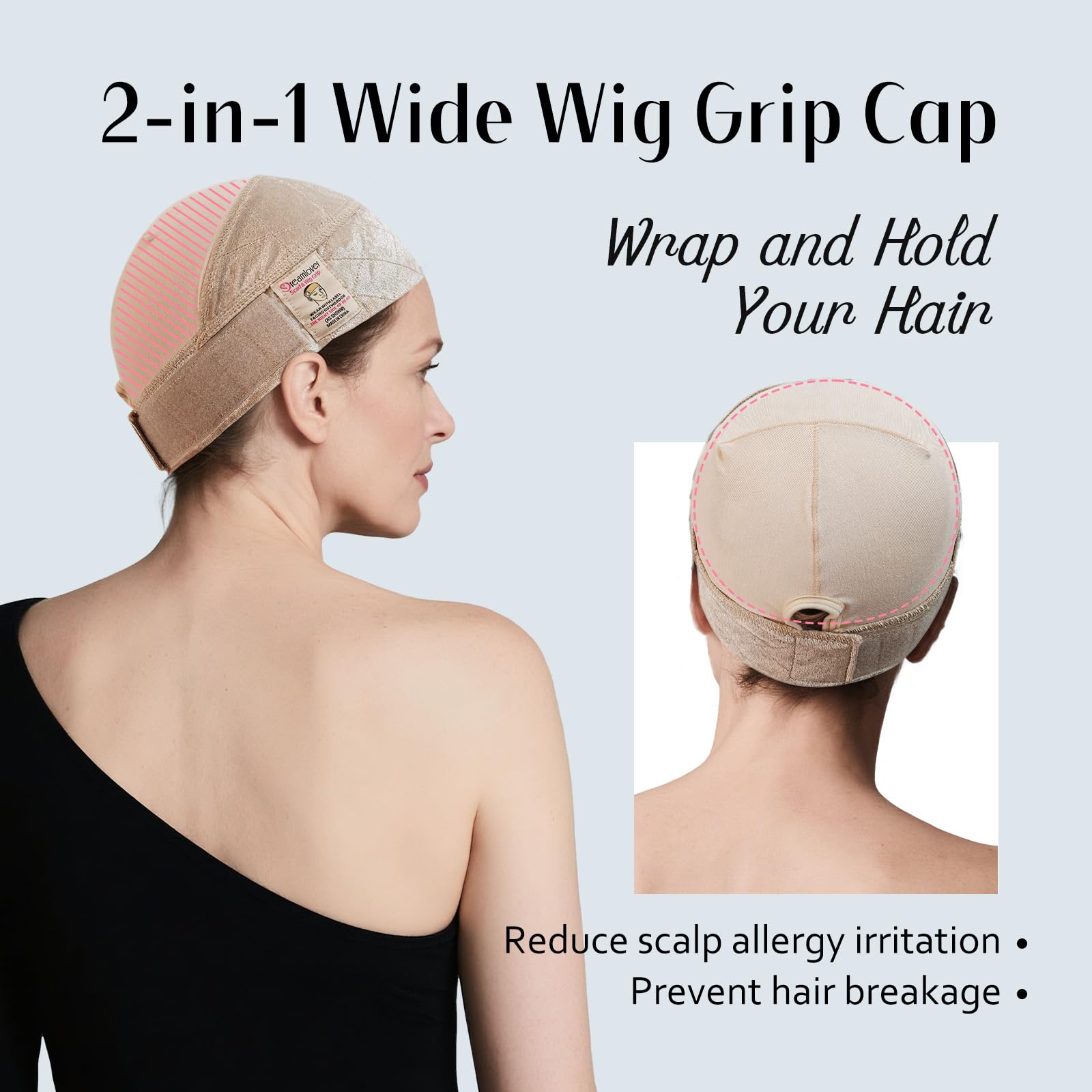 Dreamlover soft breathable fabric wig cap showcases skin-friendly design reducing friction during wear.