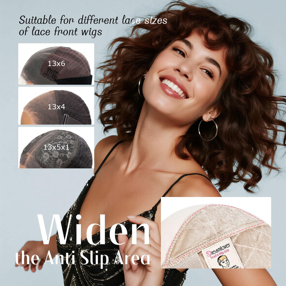 Dreamlover velvet wig grip band close-up highlights extended non-slip base for lace-front wigs.