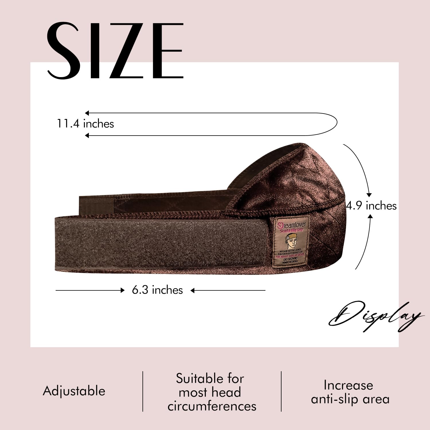 Dreamlover wig grip band adjustable hook and loop fastener for comfortable fit.
