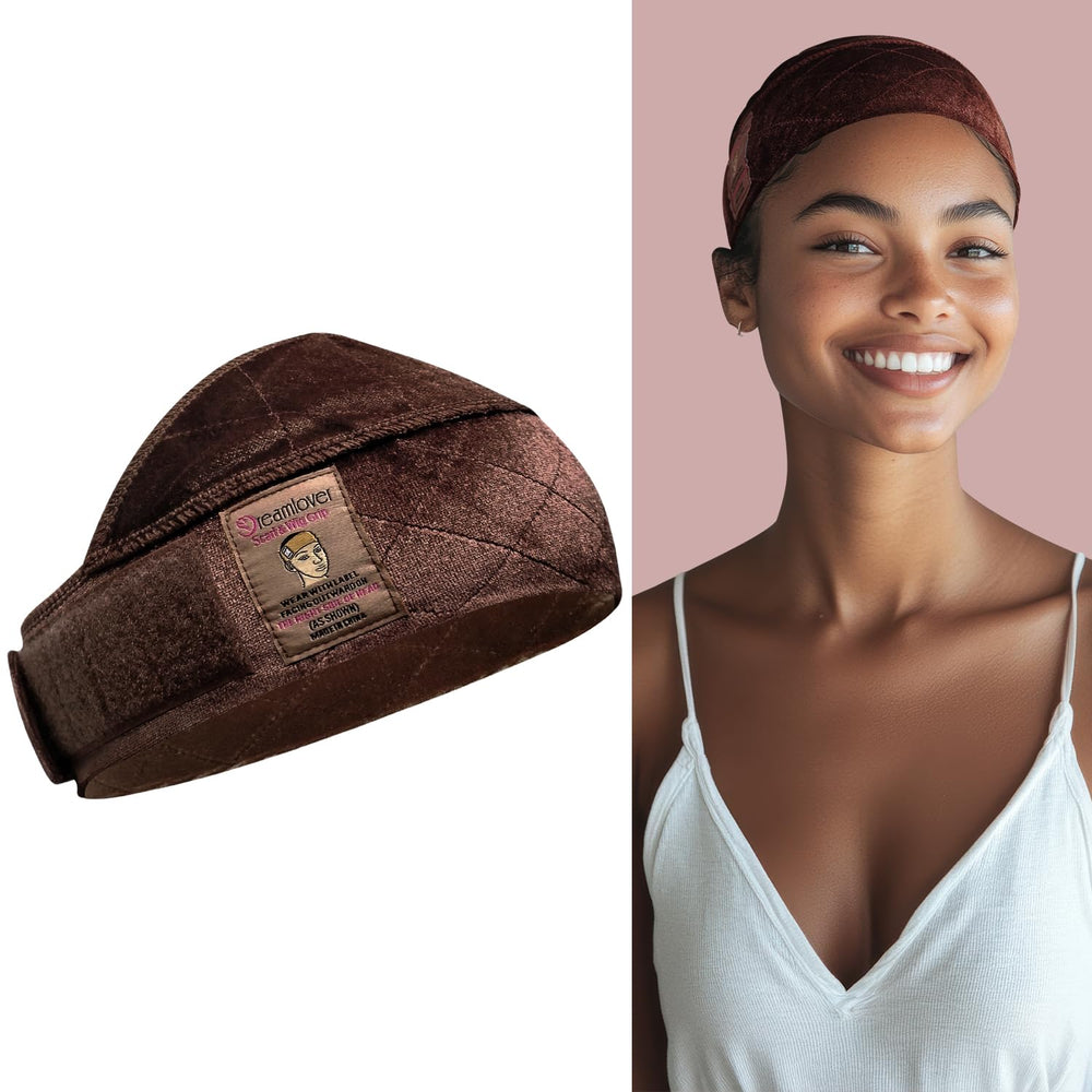 Dreamlover wig grip band dark brown securely holds wigs for all-day wear.