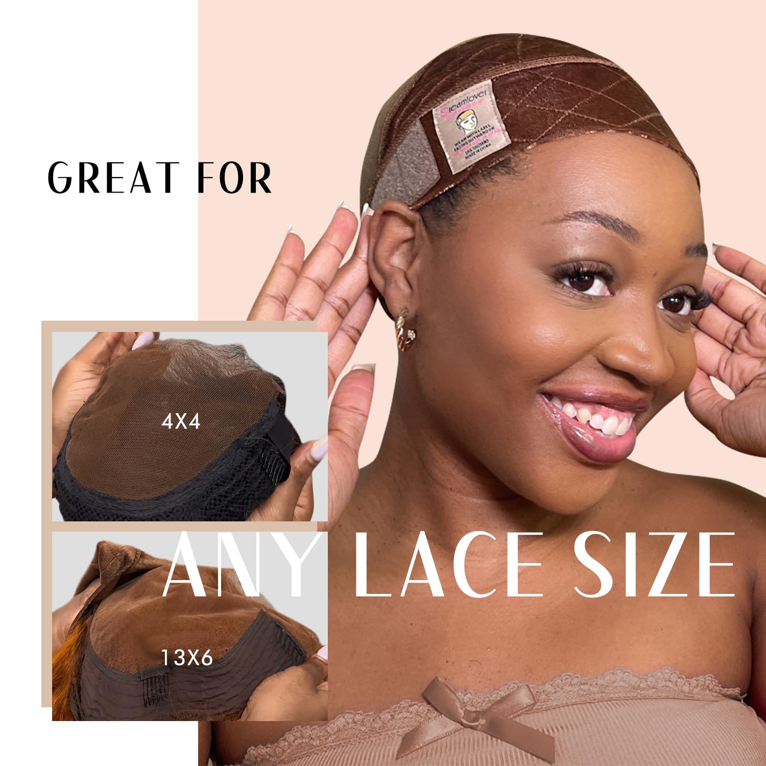 Dreamlover wig grip headband wide tan back view discreetly fits under hair.