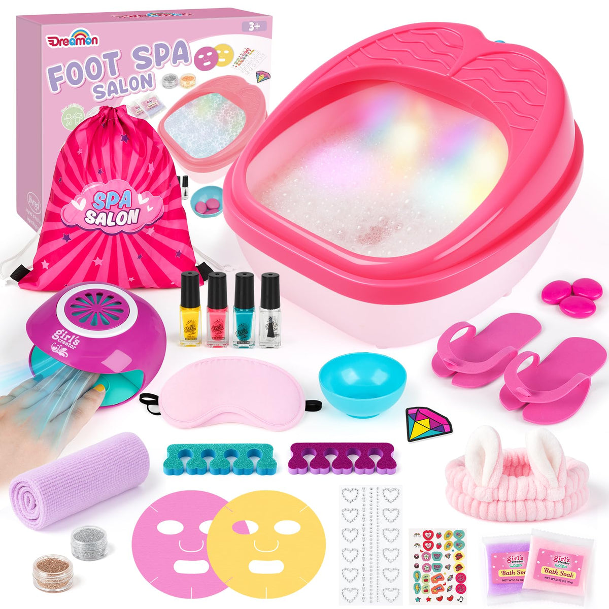 Dreamon kids foot spa rainbow light tub for at home spa sessions