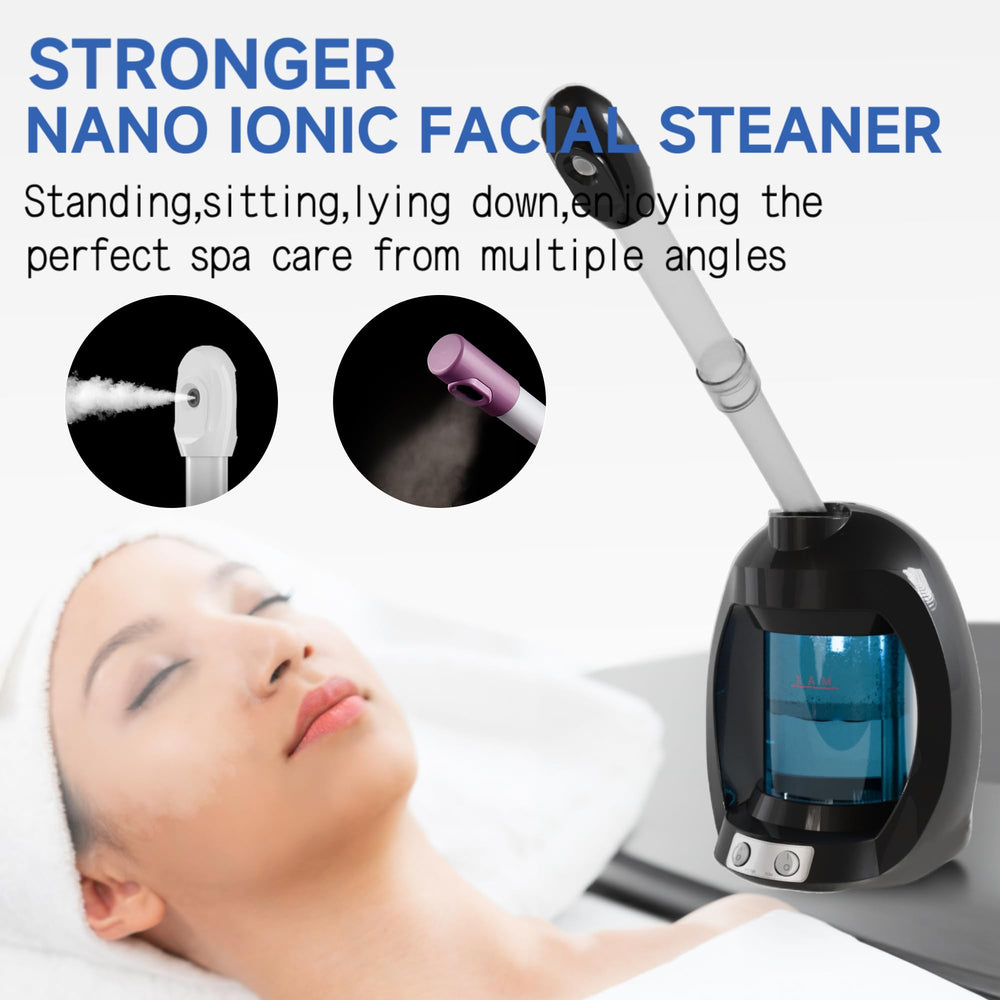 Dress Vous facial steamer nano ionic water tank emphasizes distilled-water compatibility for clean, safe operation