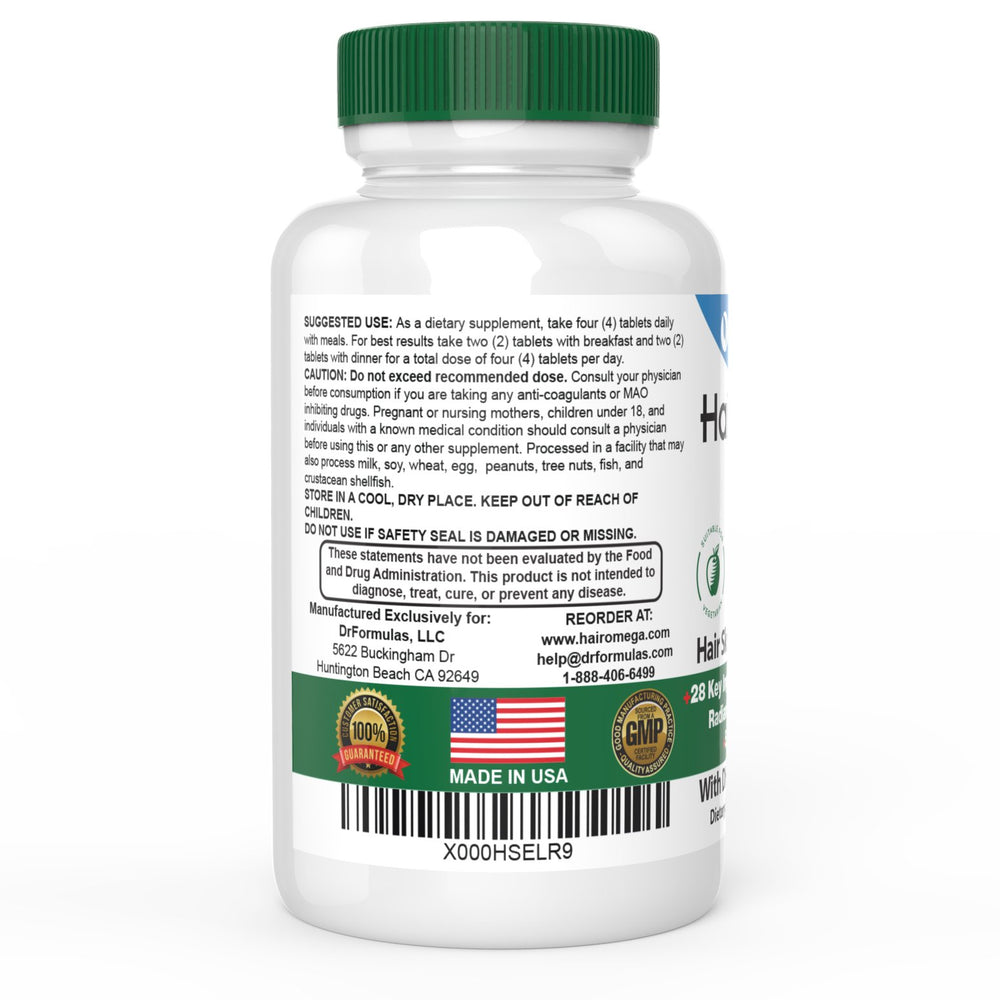DrFormulas HairOmega ingredients graphic features biotin, vitamin C, zinc.