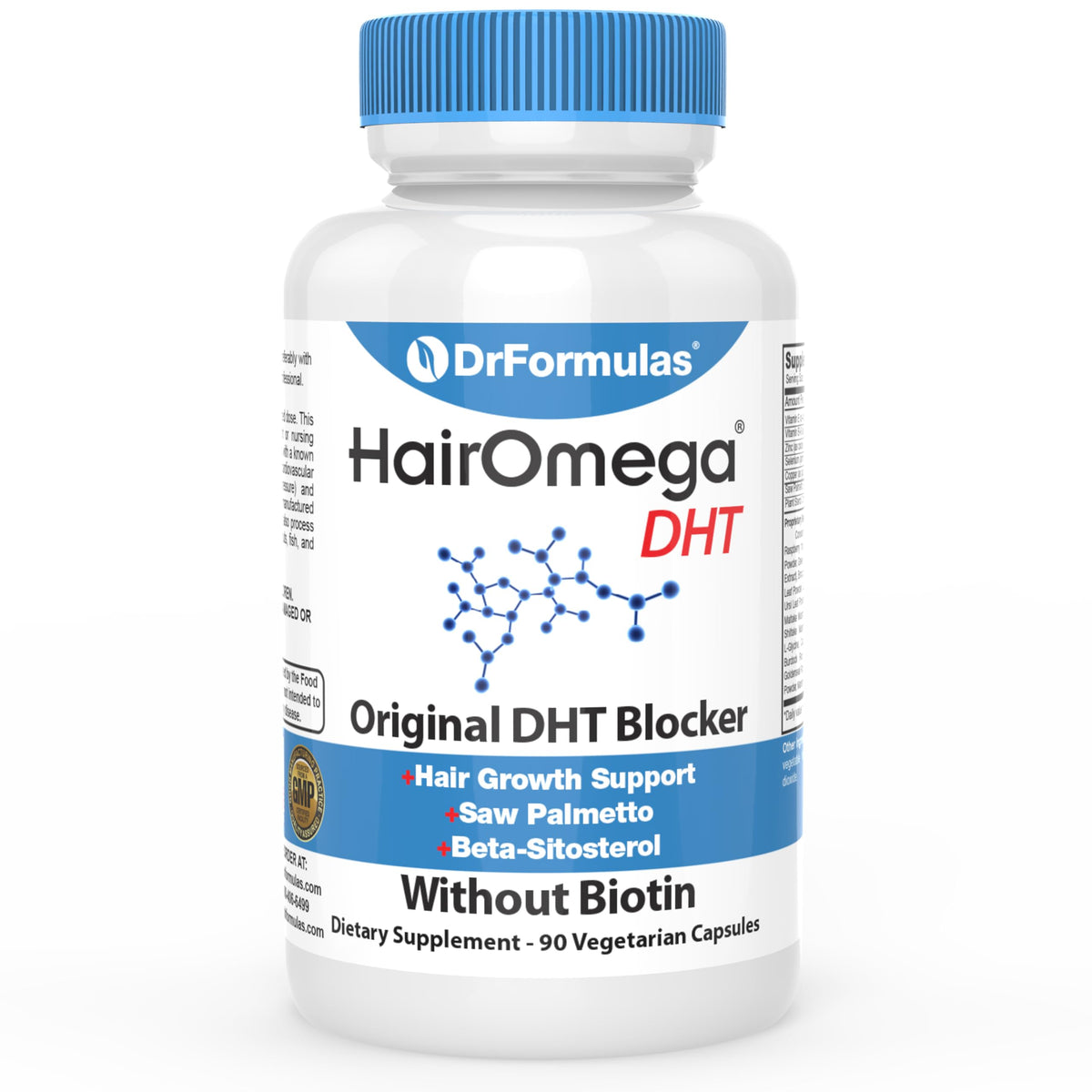 DrFormulas HairOmega Original DHT Blocker bottle for daily hair health support.