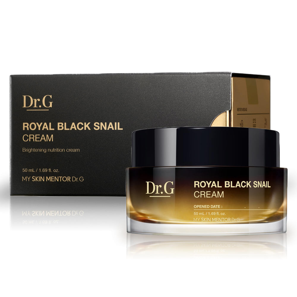 Dr.G Royal Black Snail Cream bottle front promotes hydration and elasticity support with snail mucin.